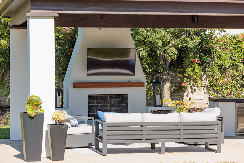 modern mediterranean - gallery, custom fireplace with white stucco